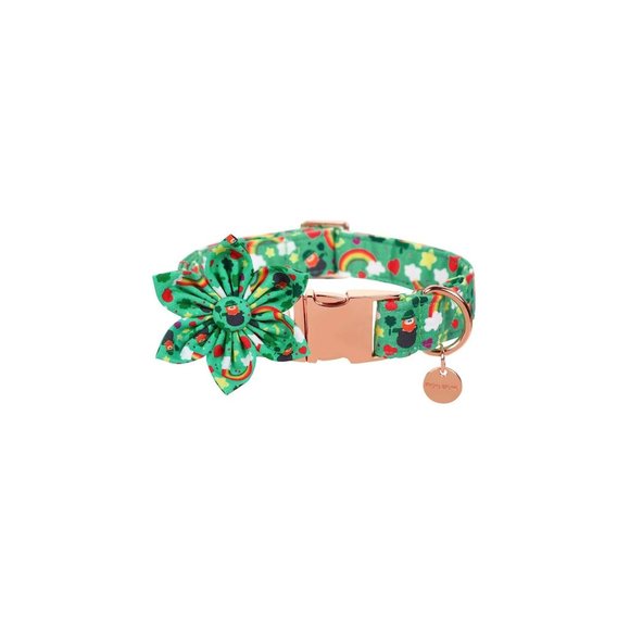 DOGWONG St. Patrick's Day Dog Collar with Flower, Green Shamrock XS - Picture 4 of 6